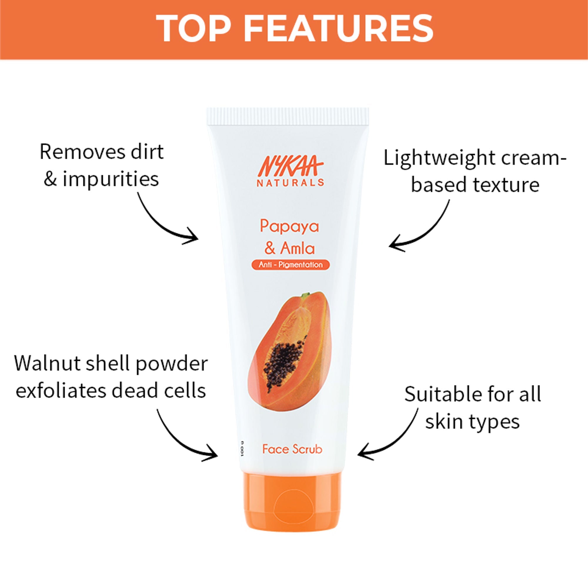 Nykaa Naturals Tea Tree & Neem Detox Face Scrub For Purifying, Acne Control & Clear Skin Glow - Papaya & Amla