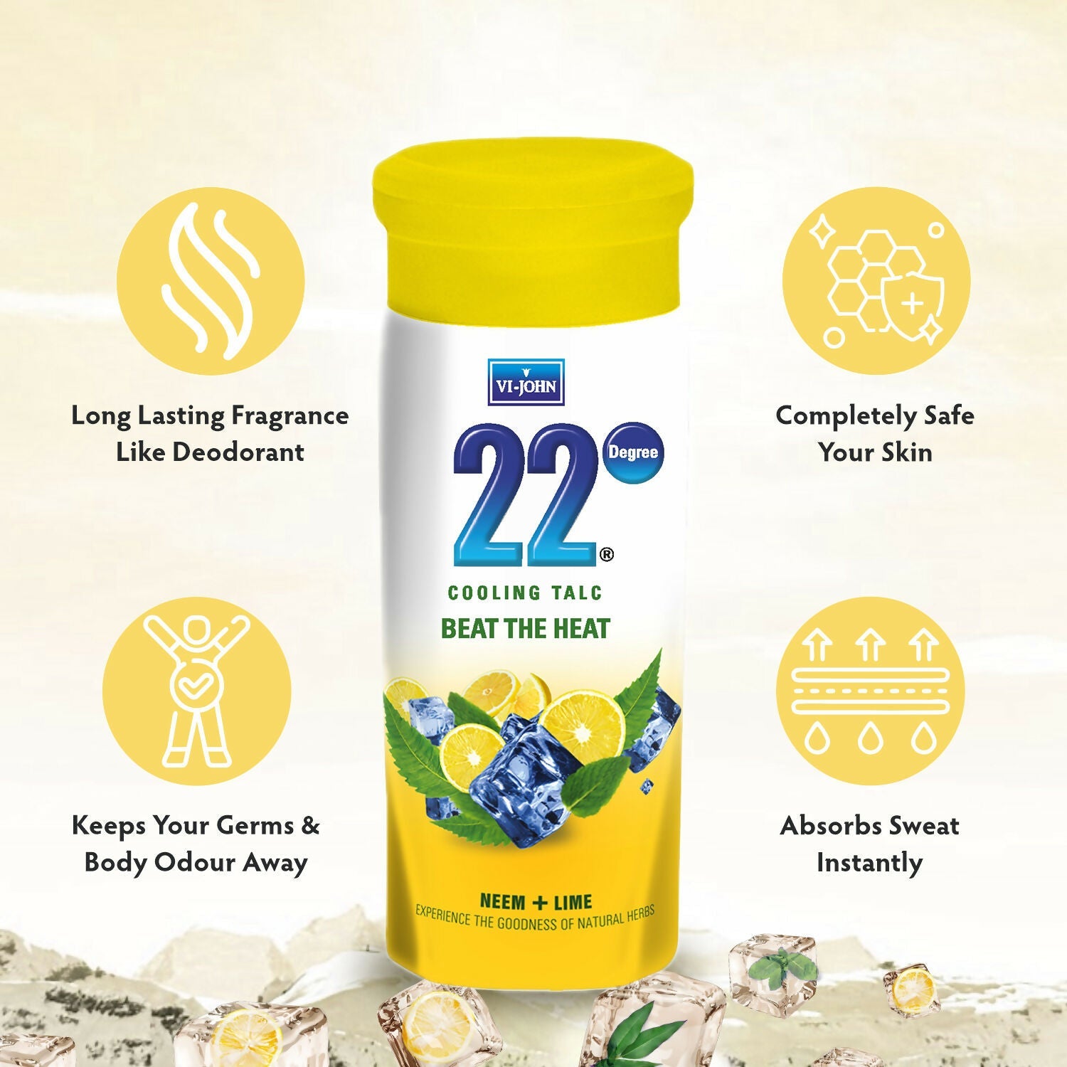 VI-JOHN 22 Degree Cooling Talc Beat the Heat Neem and Lime