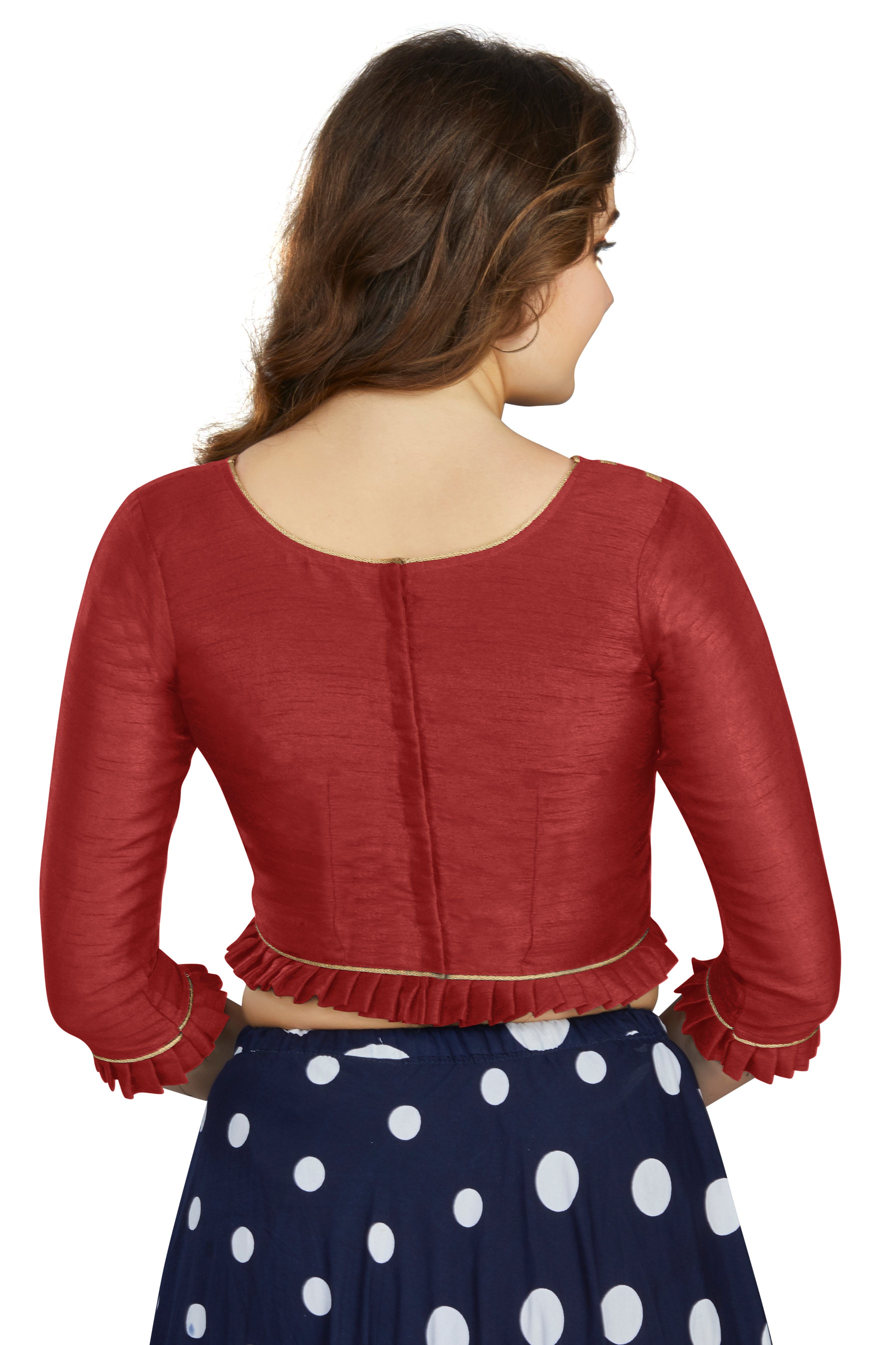 Aastha fashion Maroon Art Slik Boat Neck Blouse Work Plain