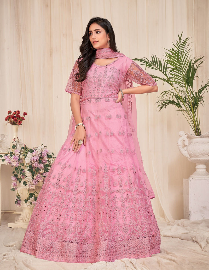 Aastha Dusty pink Dupatta with Net top fabric Crepe Bottom fabric