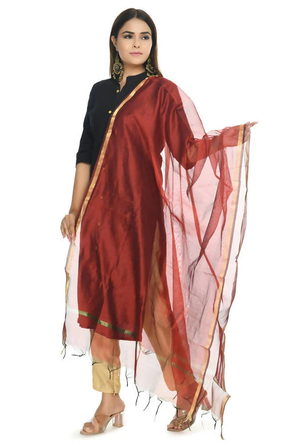 Mominos Fashion Maroon Banarsi Piping Dupatta