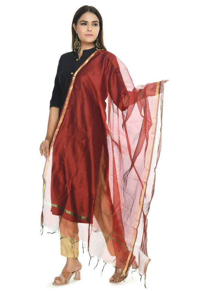 Mominos Fashion Maroon Banarsi Piping Dupatta