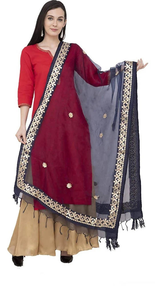 Mominos Fashion Navy Blue Orgenza Gotta Patti Dupatta