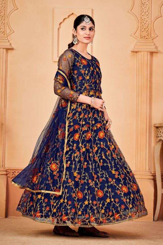 Aastha Blue Dupatta with Net top fabric Crepe Bottom fabric