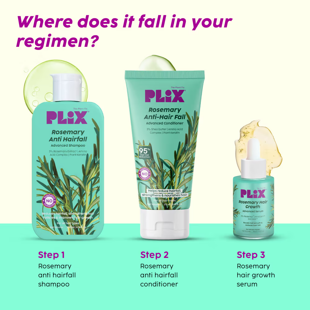 PLIX The Plant Fix Rosemary Anti Hairfall Regime 3% Redensyl Serum, Shampoo & Conditioner