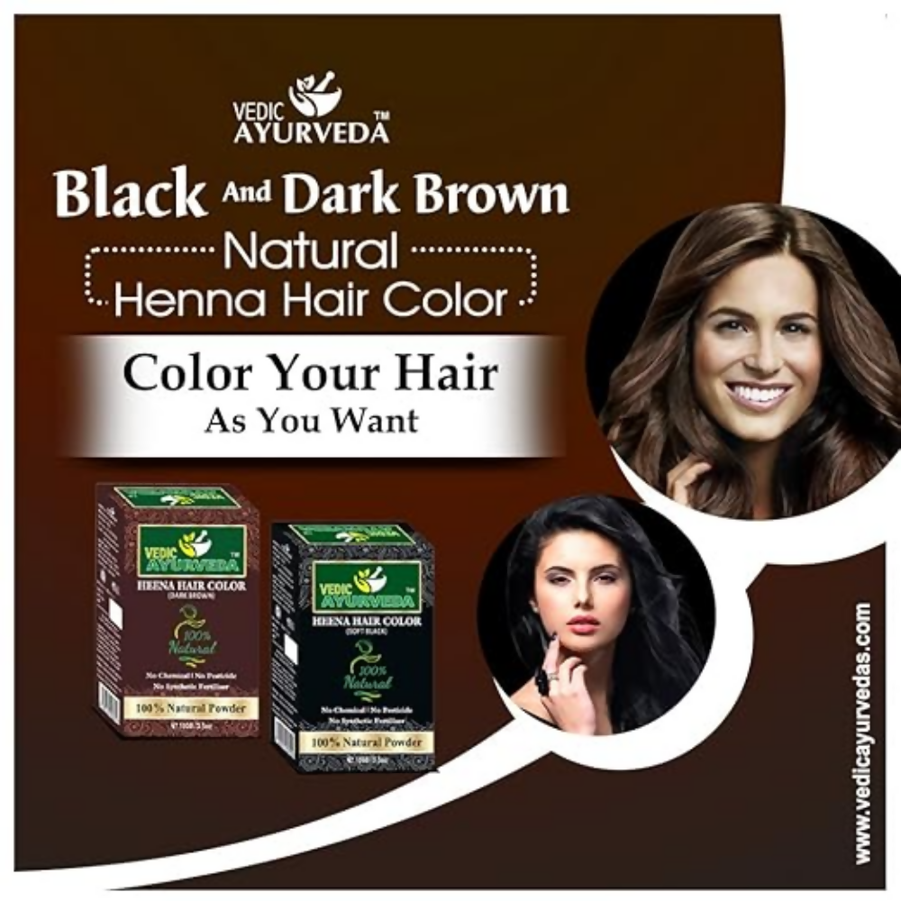 VedicAyurveda Natural Soft Black Henna Hair Color & Natural Dark Brown Henna Hair Color