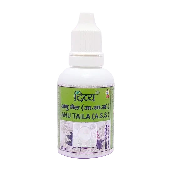 A 20 ml white plastic dropper bottle of Anu Taila (A.S.S.) with a green label, photographed against a plain white background.