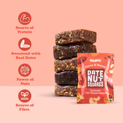 Gladful Date Nut Squares - Cocoa & Peanut: 8 Bars