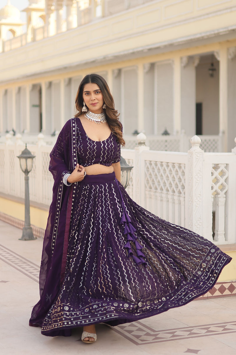 Aastha fashion  wine Lehenga faux blooming blouse fabric embroidery work
