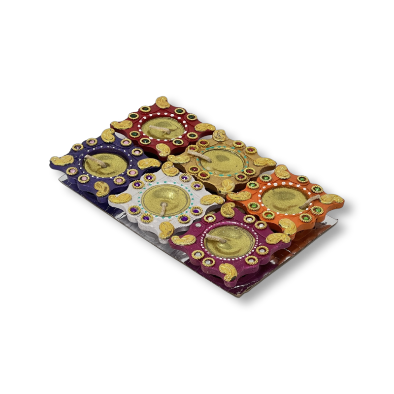 Kitchen Queen Star Diya Set of 6 with Wax