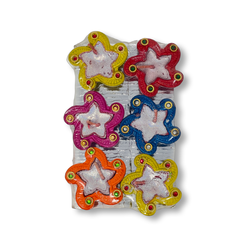 Kitchen Queen Star Diya Set of 6 with Wax