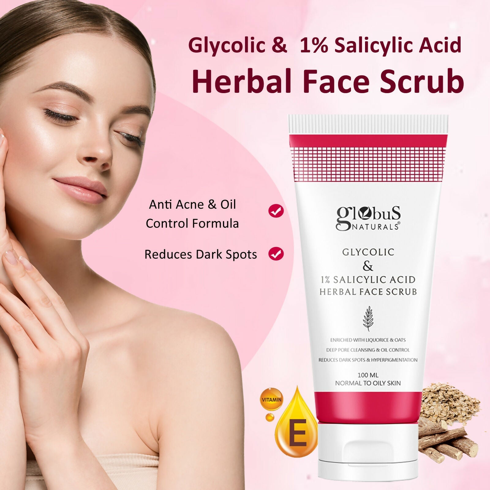 Globus Naturals Glycolic & 1% Salicylic Acid Herbal Anti Acne Face Scrub