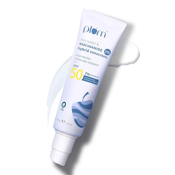 Plum 2% Niacinamide Sunscreen SPF 50 PA+++ With Rice Water 4 Hrs Water Resistance