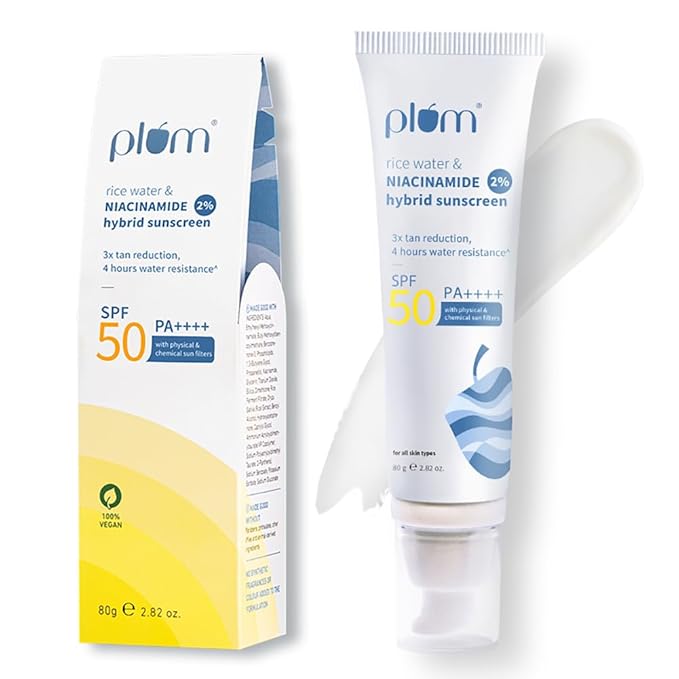 Plum 2% Niacinamide Sunscreen SPF 50 PA+++ With Rice Water 4 Hrs Water Resistance