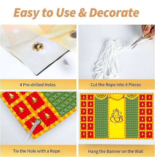 Backdrop For Pooja Decoration-1Pc Ganpati Decoration Items For Home/Traditional Backdrop Decoration Cloth/Haldi Decoration/Backdrop For Decoration, Navratri, Diwali (Cloth Banner)