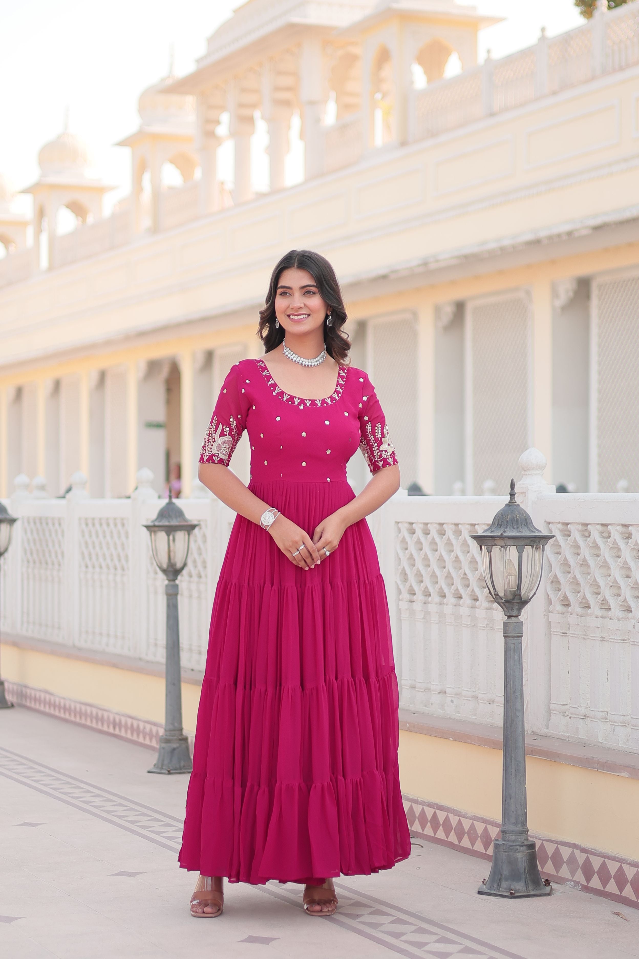 Aastha Magenta Faux Georgette with Embroidery Zari Sequins-work