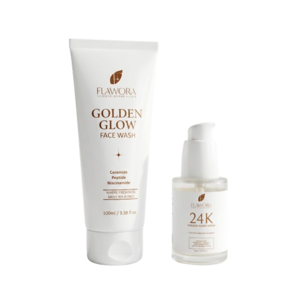 Flawora Set of Golden Glow Face Wash and 24k Golden Glow Face Serum