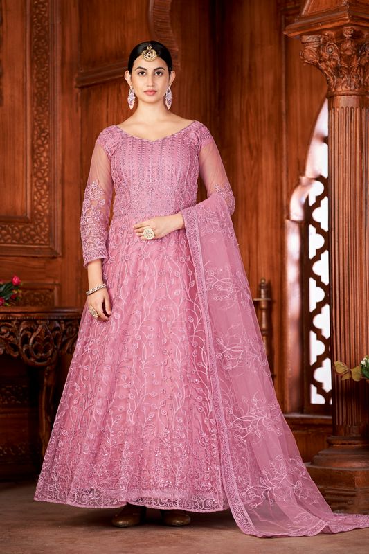 Aastha Pink Dupatta with Net top fabric Crepe Bottom fabric