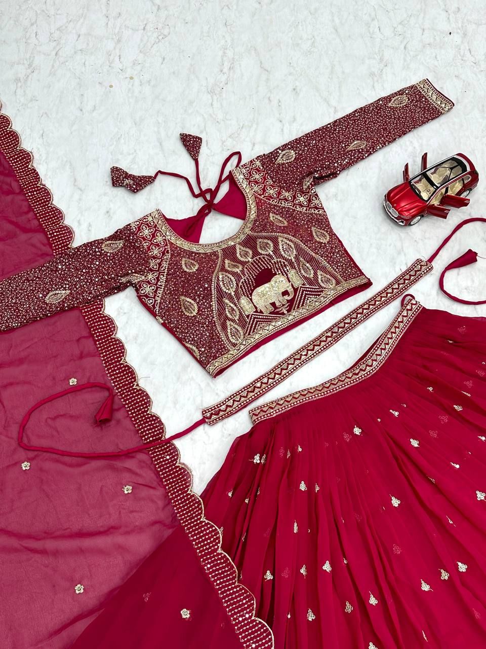 Aastha fashion Magenta Heavy Fox Georgette lehanga blouse fabric Embroidery Sequence Work with Belt