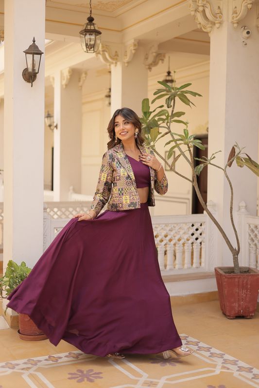 Aastha fashion navy blue Lehenga chinnon blouse fabric embroidery work