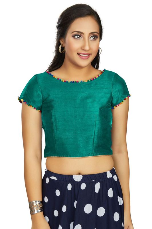 Aastha fashion Sea green Art Slik Boat Neck Blouse Work Plain