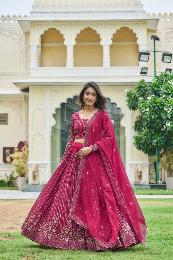 Aastha fashion Magenta Heavy Fox Georgette lehanga blouse embroidery sequence Work