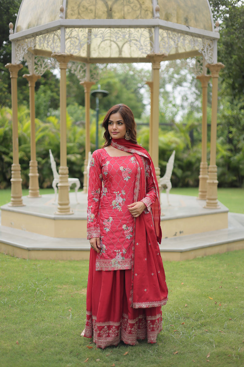 Aastha fashion Maroon Dupatta with Chinon kurti fabric
