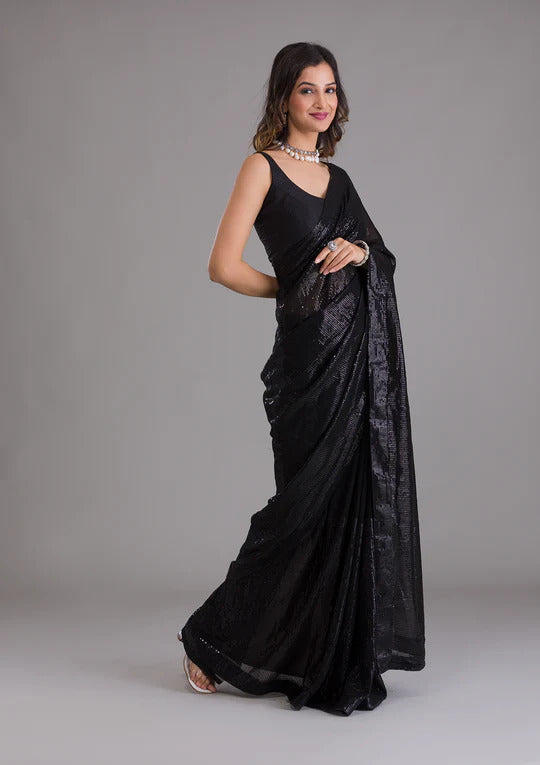 Aastha Black Heavy Soft Georgette Satin Banglori