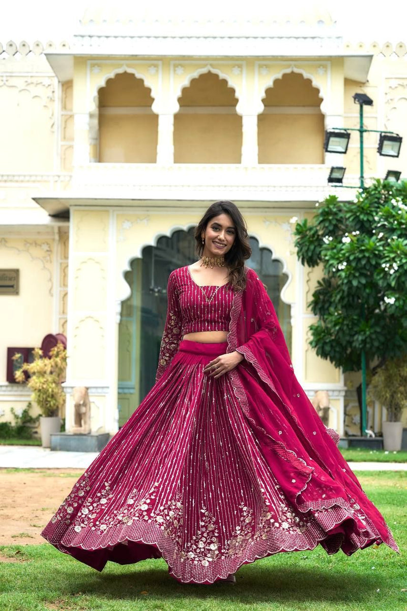 Aastha fashion Magenta Heavy Fox Georgette lehanga blouse embroidery sequence Work