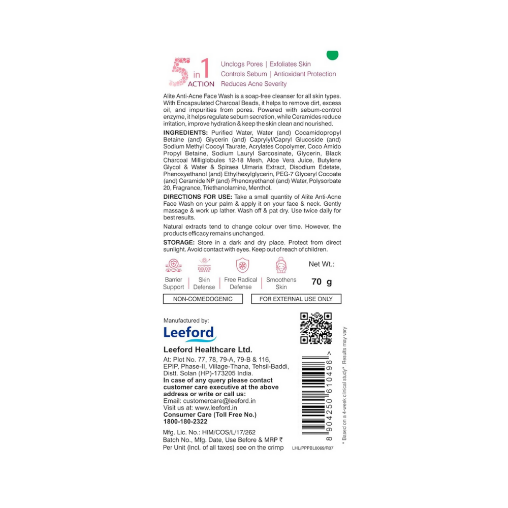 Alite Anti-Acne 5-in-1 Face Wash - Encapsulated Charcoal, Sebum Control Enzyme & Ceramides