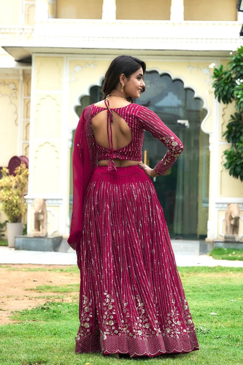 Aastha fashion Magenta Heavy Fox Georgette lehanga blouse embroidery sequence Work