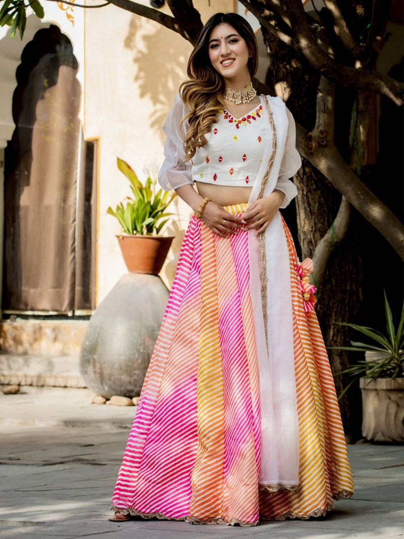 Aastha fashion Multi color Organza lehanga blouse fabric Floral Digital Print with Embroidery Work