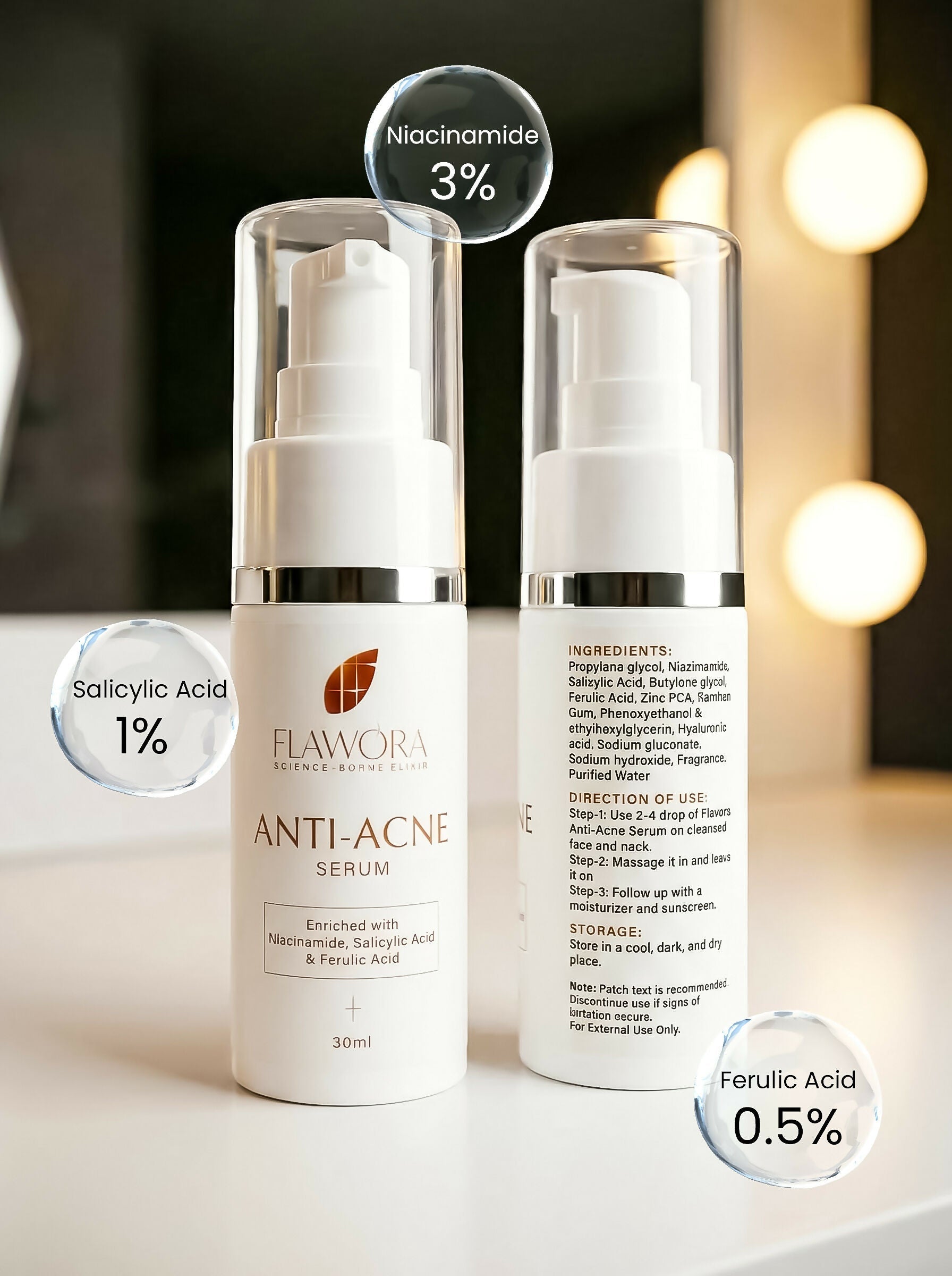 Flawora Set of Golden Glow Face Serum and Anti Acne Serum