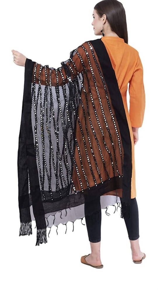 Mominos Fashion Black Orgenza Mirror Stripe Dupatta