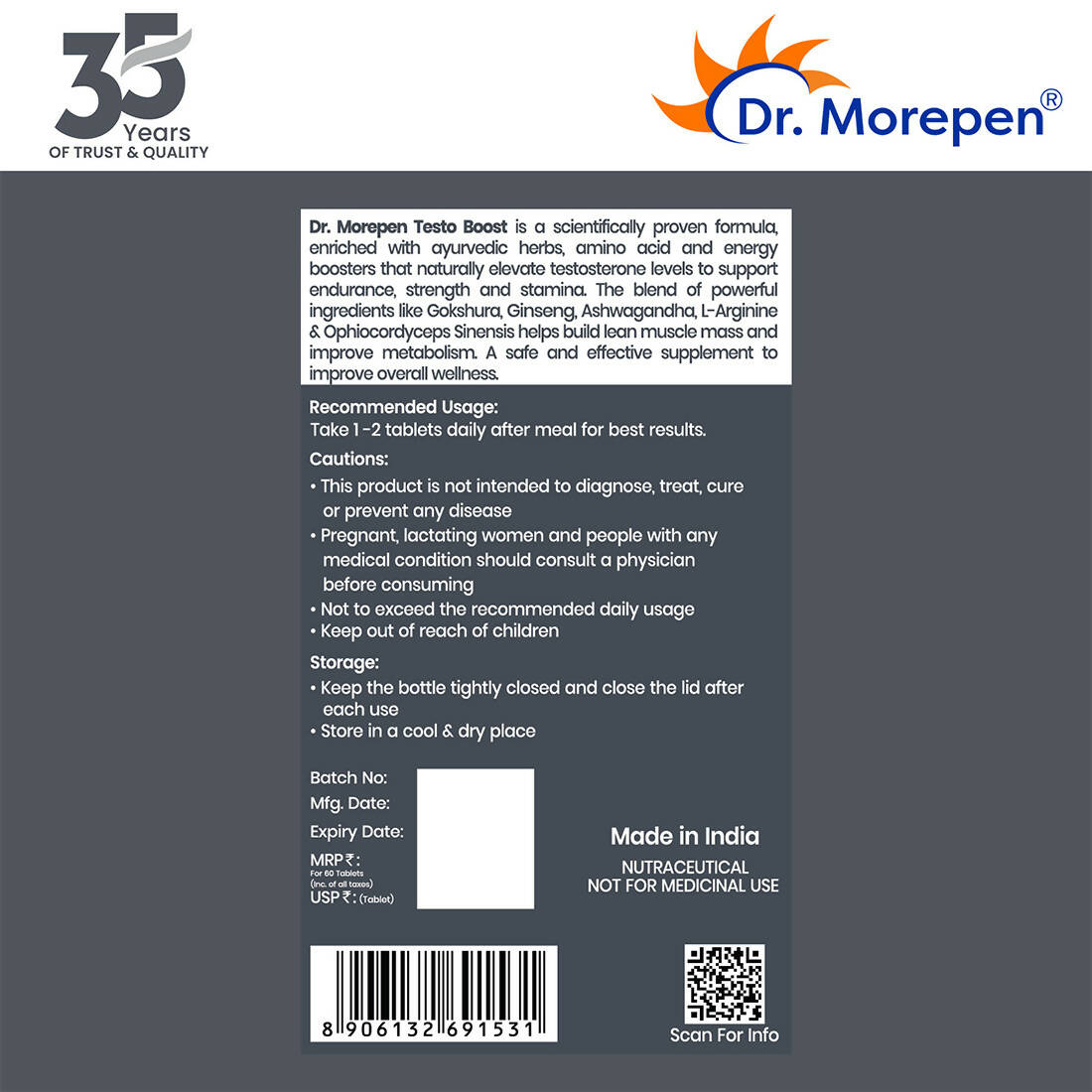 Dr. Morepen Testo Boost For Men | Increases Energy Stamina & Muscle Growth
