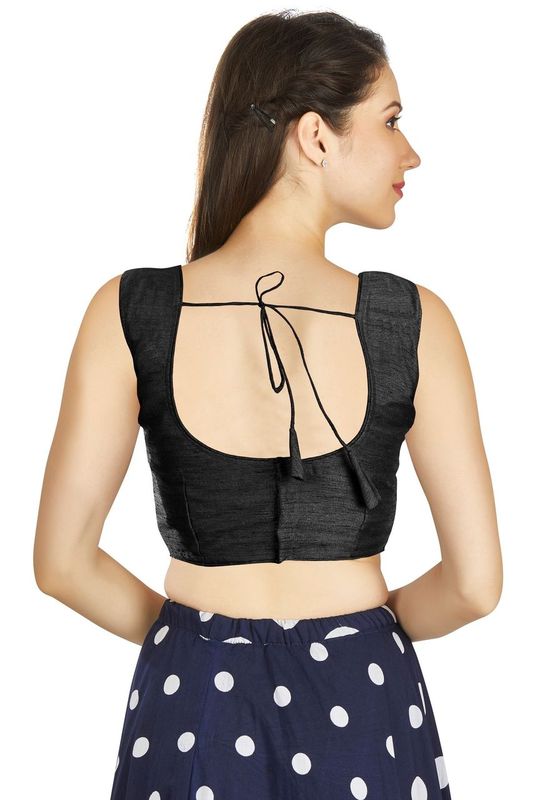 Aastha fashion Black Art Silk Pleated Boat Neck Blouse Work Plain