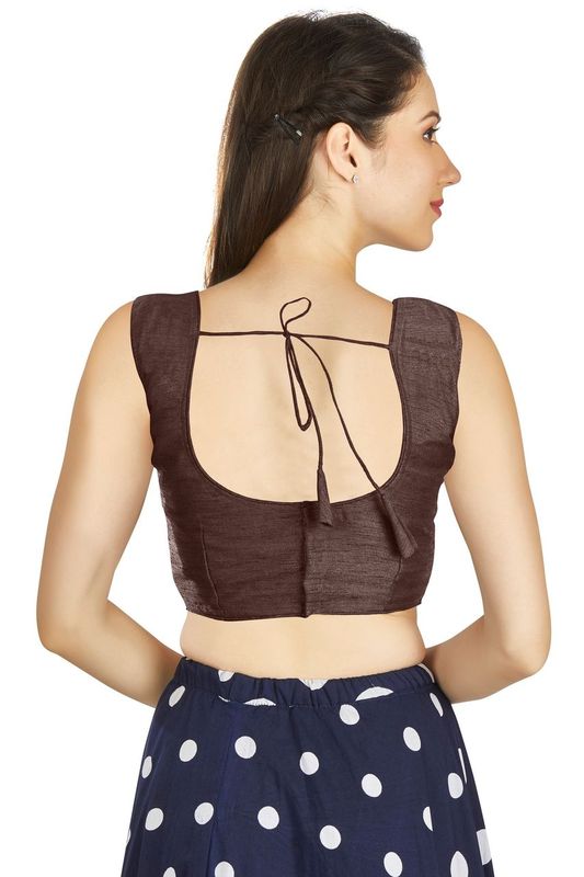 Aastha fashion Brown Art Silk Pleated Boat Neck Blouse Work Plain