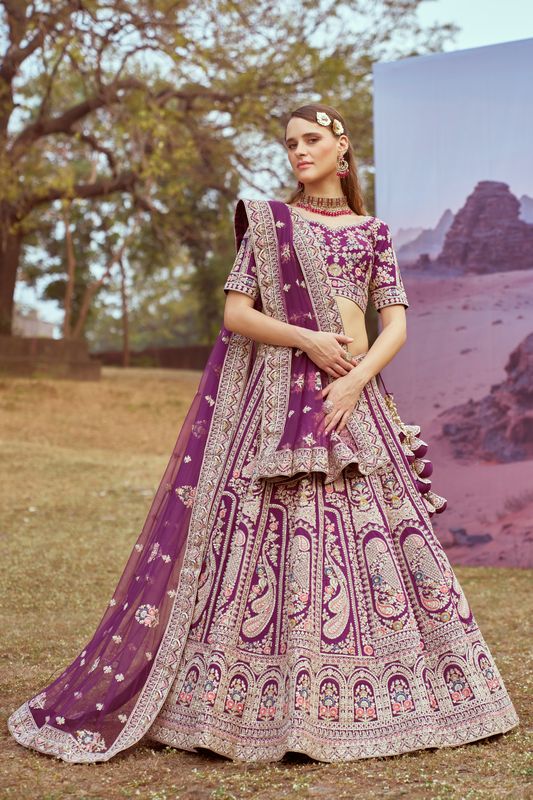 Aastha fashion Purple Organza lehanga blous Embroidery Work