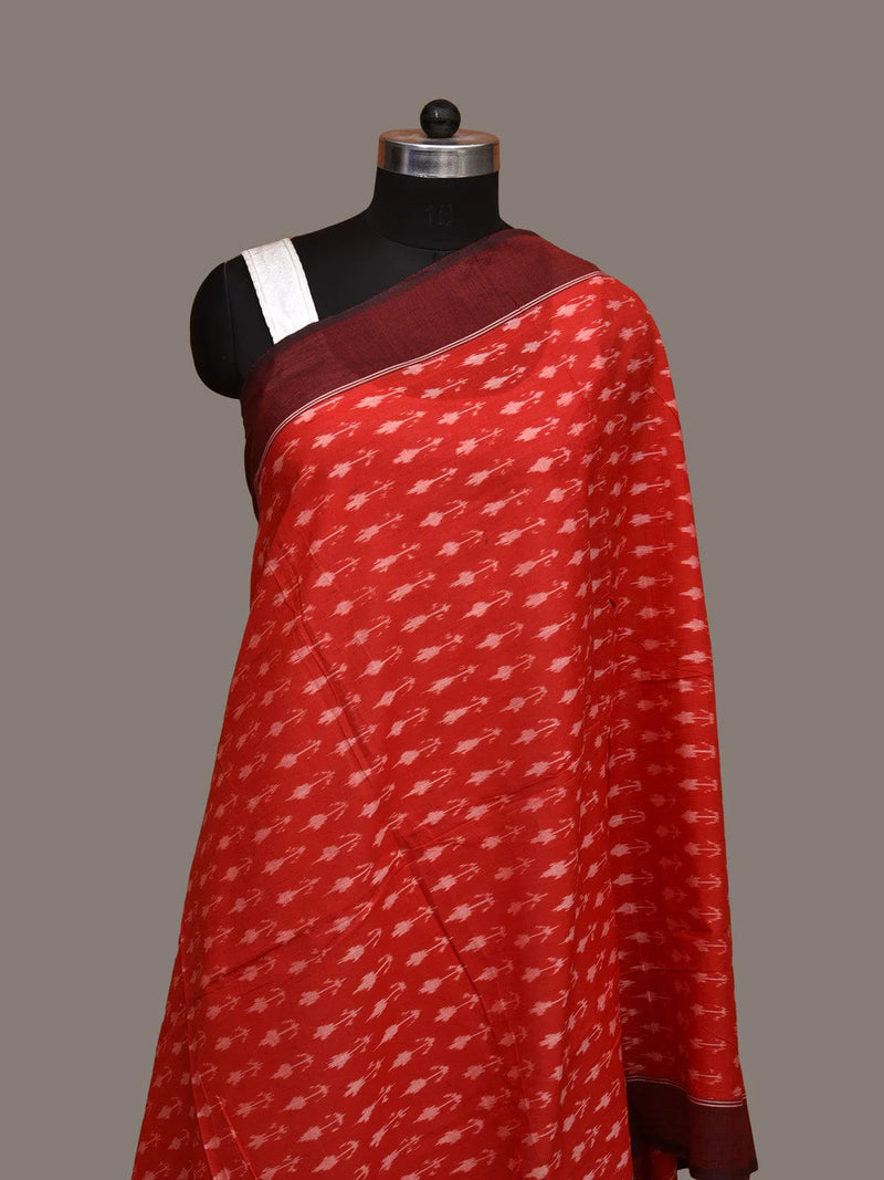 Red Pochampally Ikat Cotton Handloom Dupatta with Arrows Buta - Global Threads