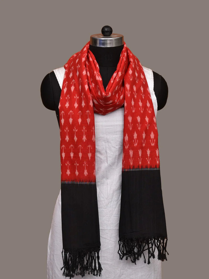 Red Pochampally Ikat Cotton Handloom Dupatta with Arrows Buta - Global Threads