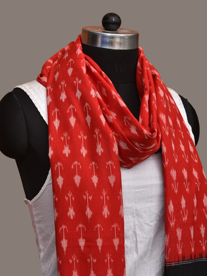 Red Pochampally Ikat Cotton Handloom Dupatta with Arrows Buta - Global Threads