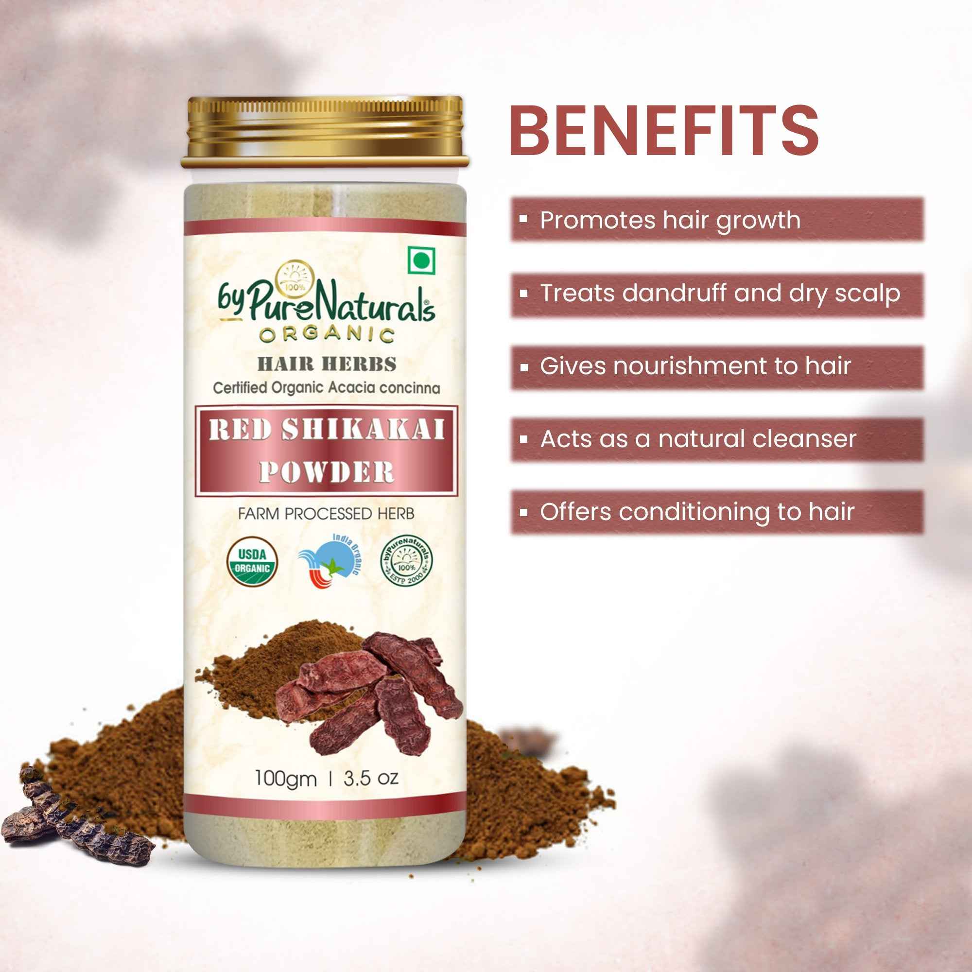 byPureNaturals Organic Red Shikakai Powder