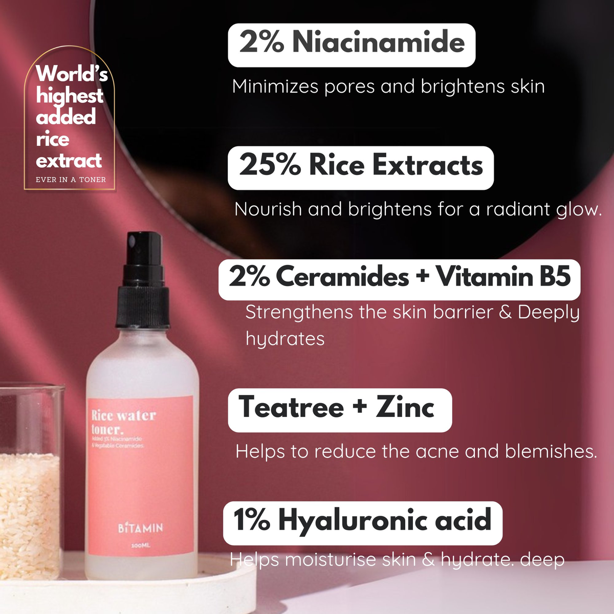 Bitamin 3% Niacinamide & Rice Water Face Toner