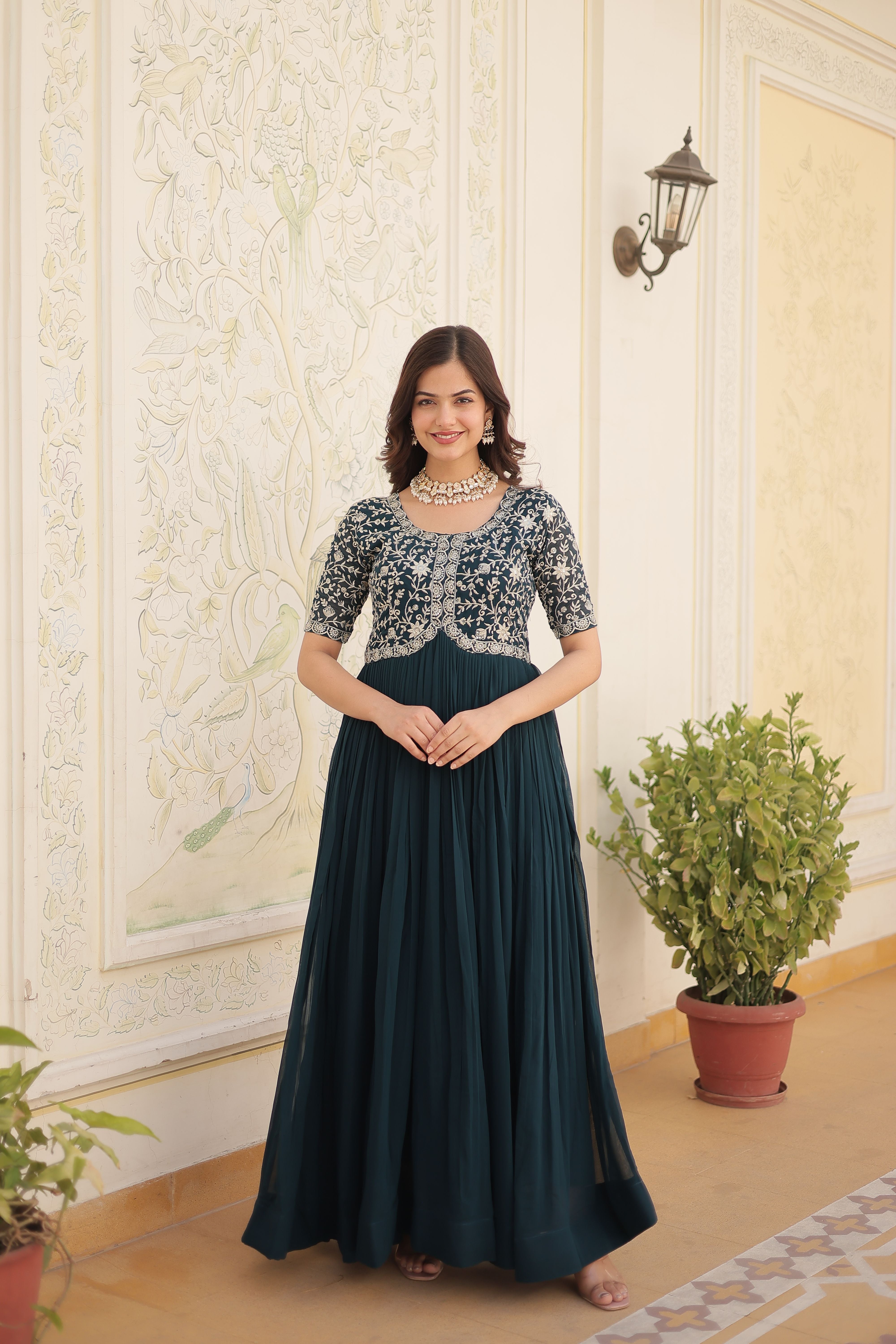 Aastha Rama Faux Blooming with Gown fabric Embroidery Zari Sequins-work
