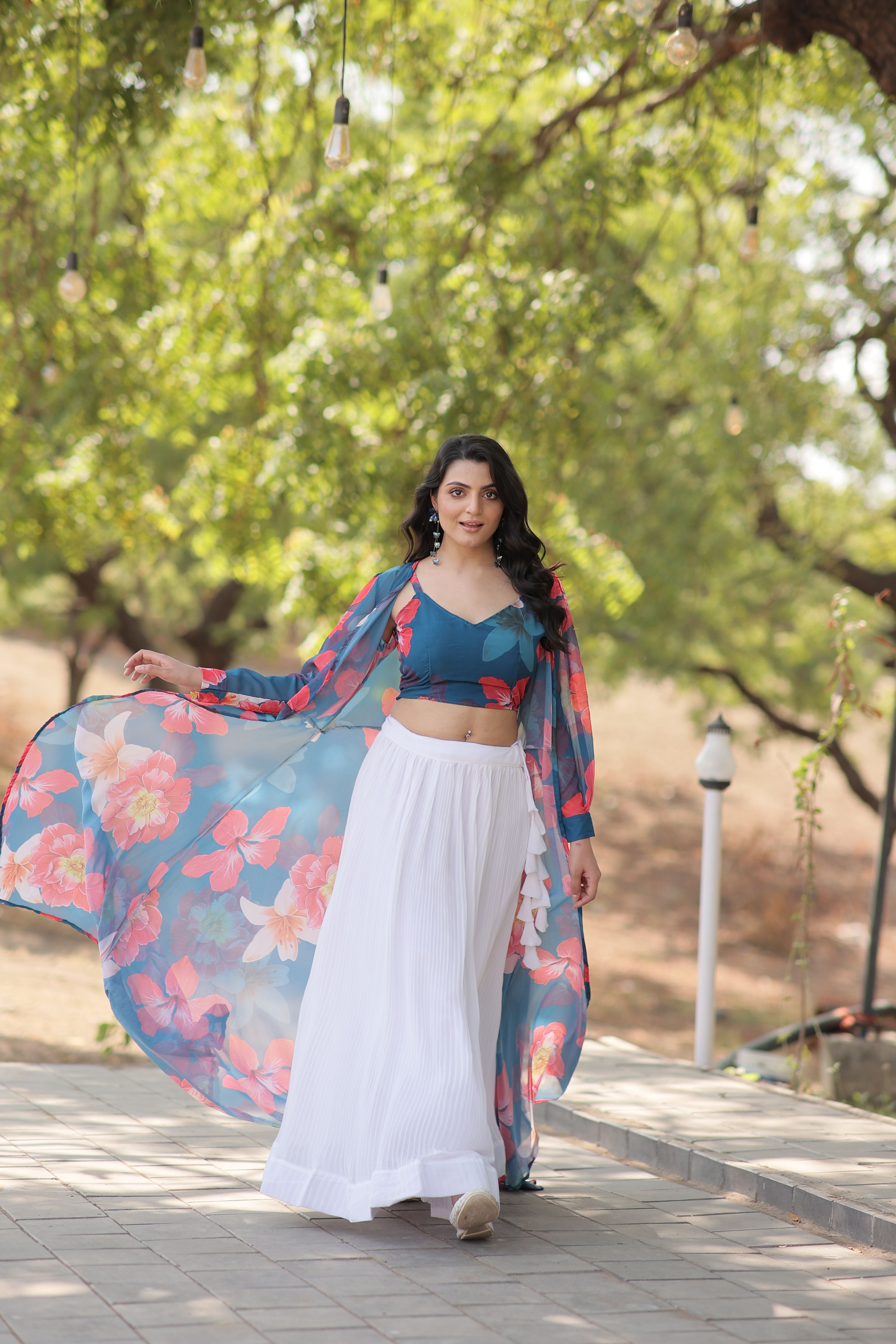 Aastha fashion White Faux Georgette lehanga  blouse fabric embroidery work