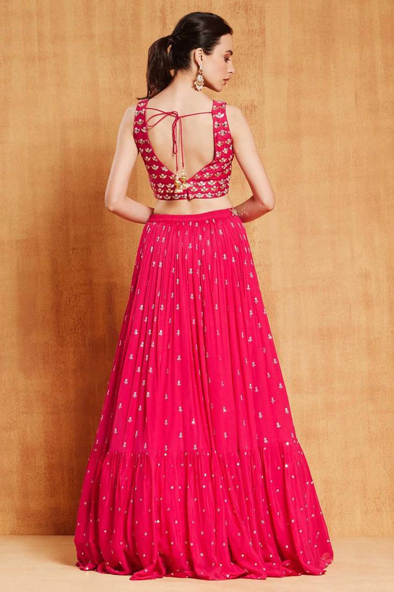 Aastha fashion Rani Pink Faux Georgette lehanga blouse Embroidered work - Prithvi Mart