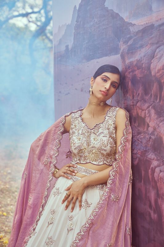 Aastha fashion Off White Viscose Rayon lehanga blouse Sequinned Work