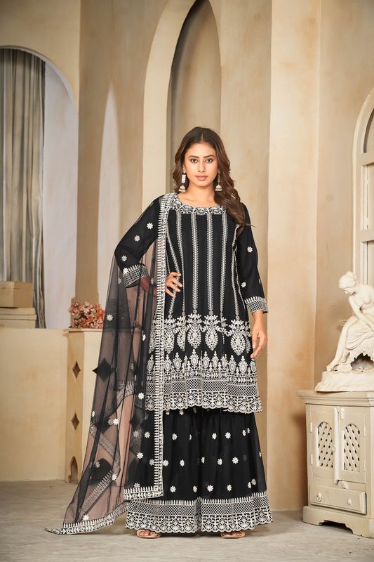 Aastha Black with Net top fabric Santoon Net Bottom fabric