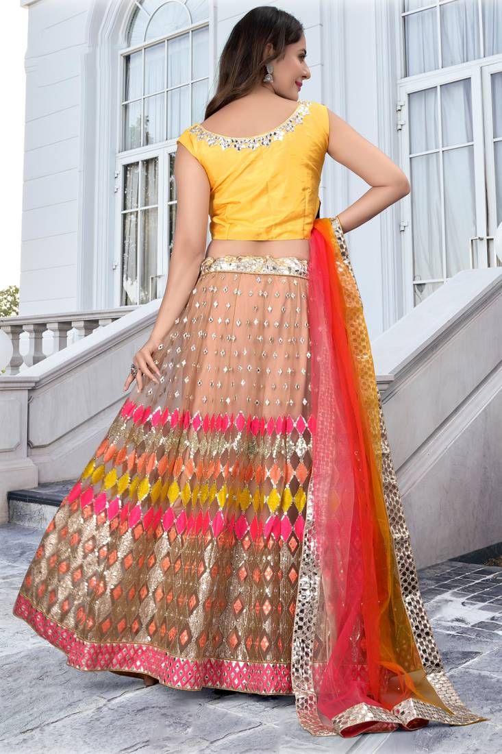 Aastha fashion Multicolor Stain lehanga blouse Embroidered work - Prithvi Mart