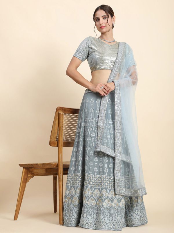 Aastha fashion off grey Lehenga Choli with faux georgette blouse fabric